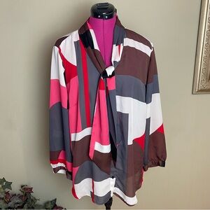 Vintage Liz Claiborne Bright Geometric Design Long Sleeve Top